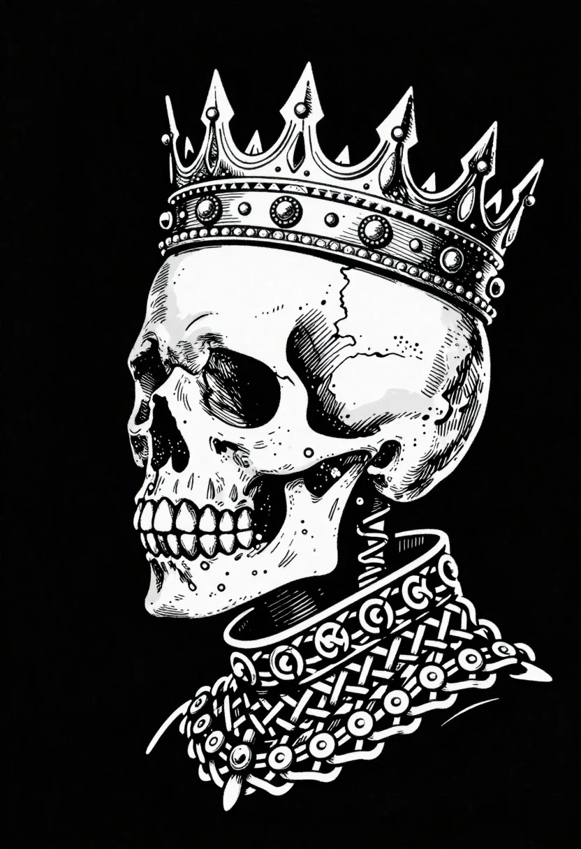 Stark Black And White Illustration Human Skull Profile Facing Left reference photo