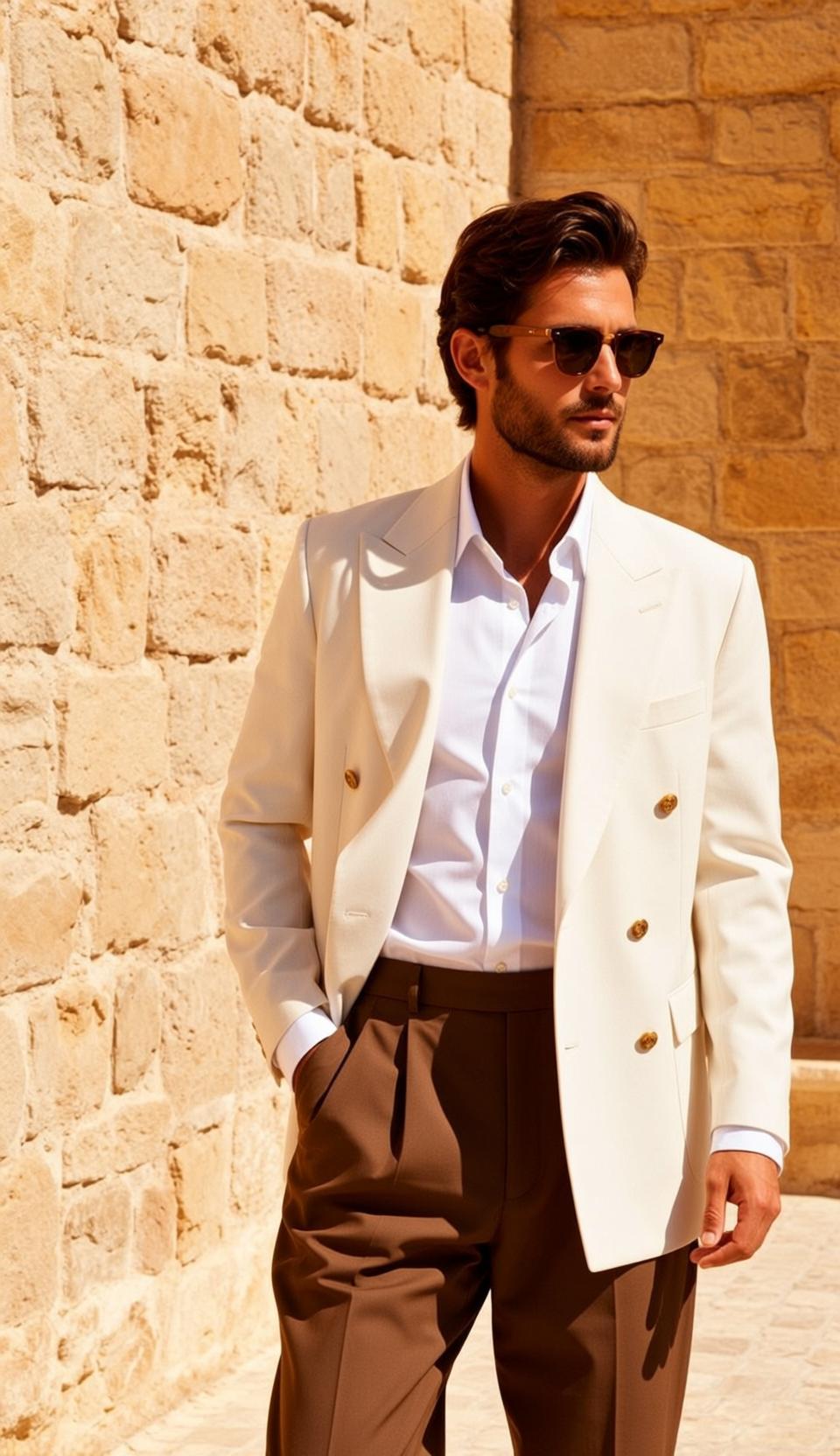 Cream Blazer Stone Wall Look