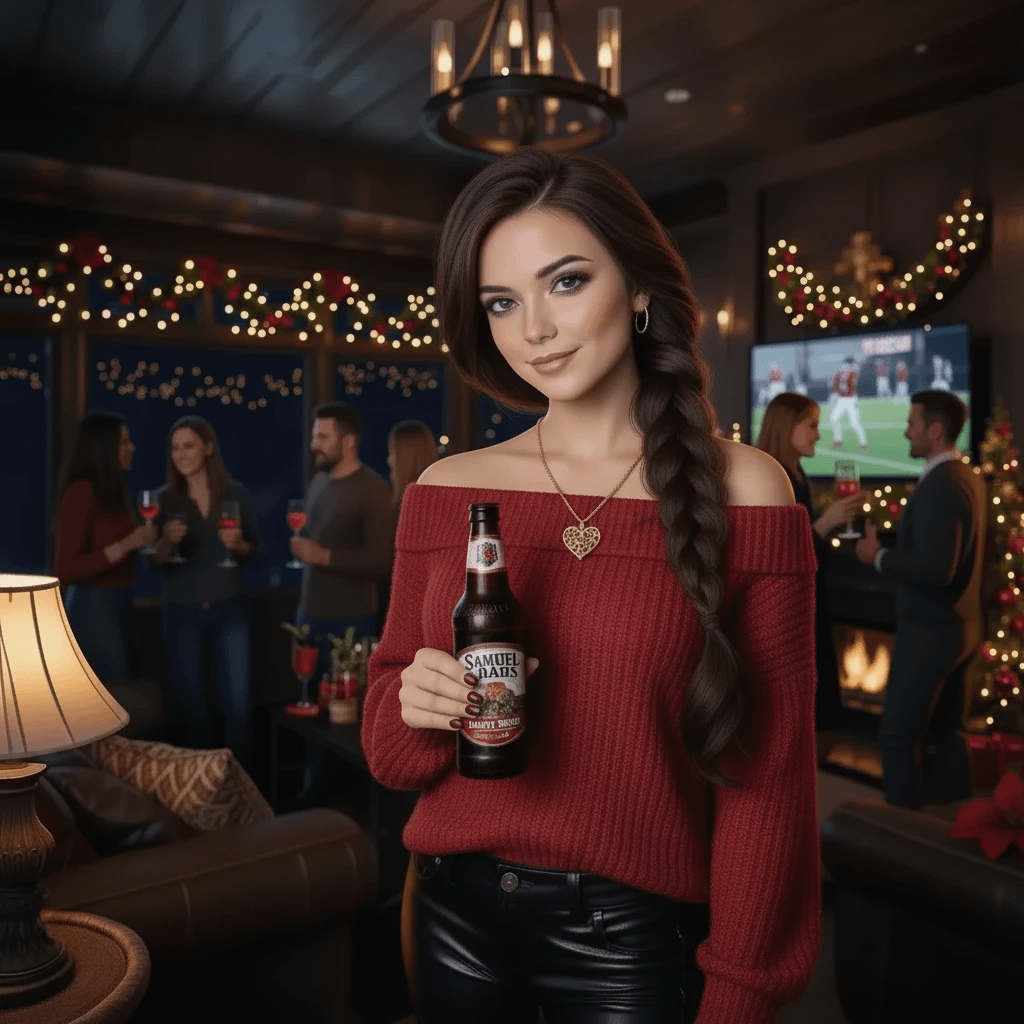 Holiday Party Living Room Beer Bottle Fireplace Christmas Tree