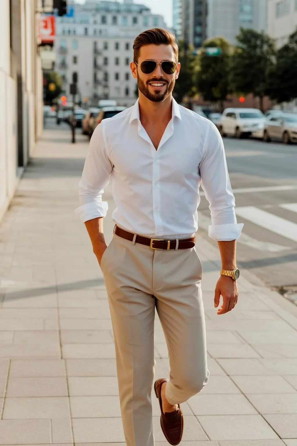 Sunglasses And Watch On A Busy City Street