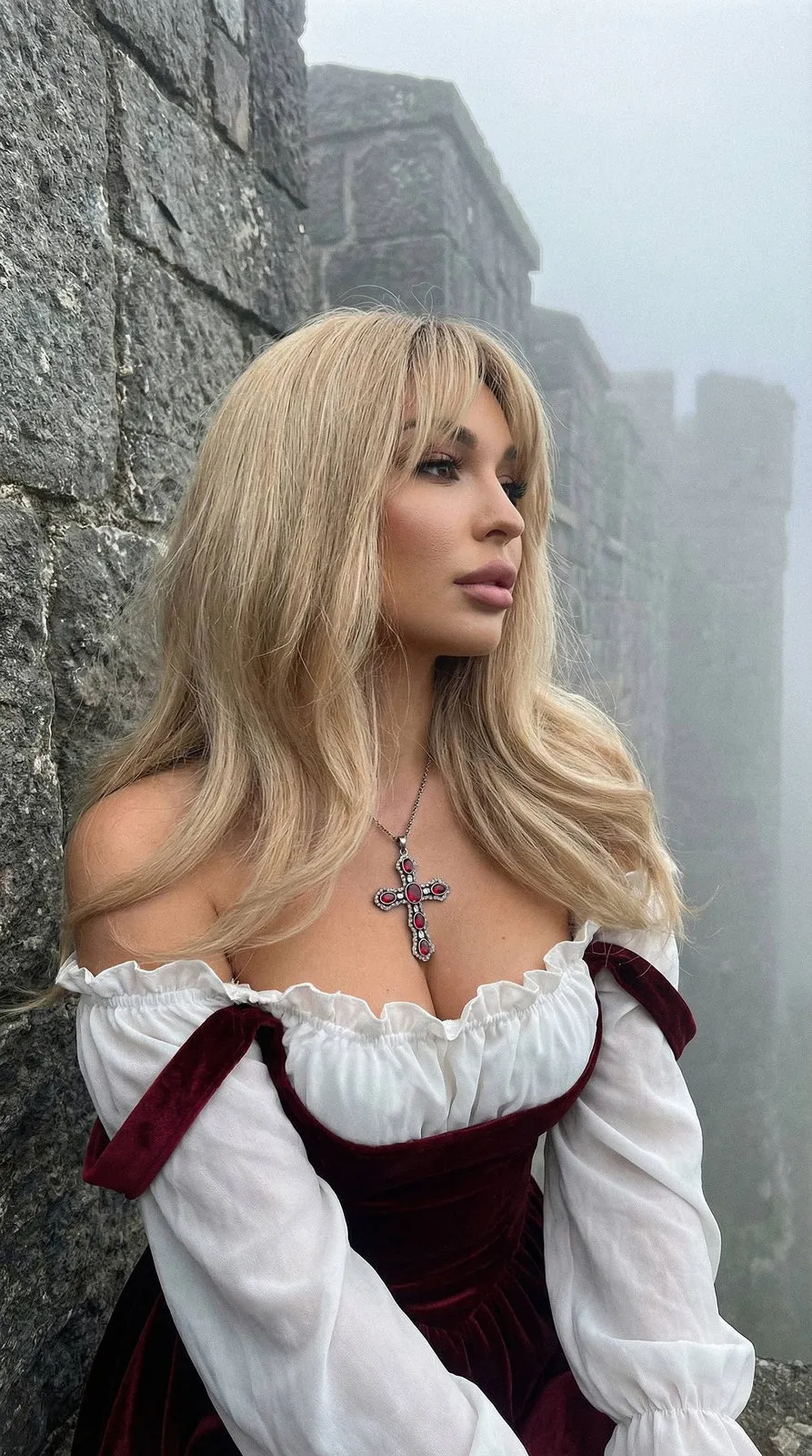 Girl Castle Fog White Velvet Dress Silver Cross