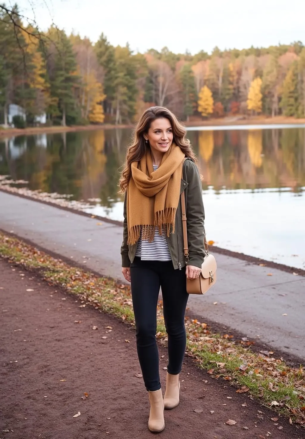 Autumn Long Wavy Brown Fair Striped T-shirt