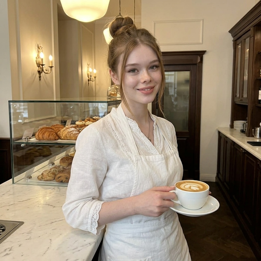Cafe Barista Latte Art White Lace Blouse