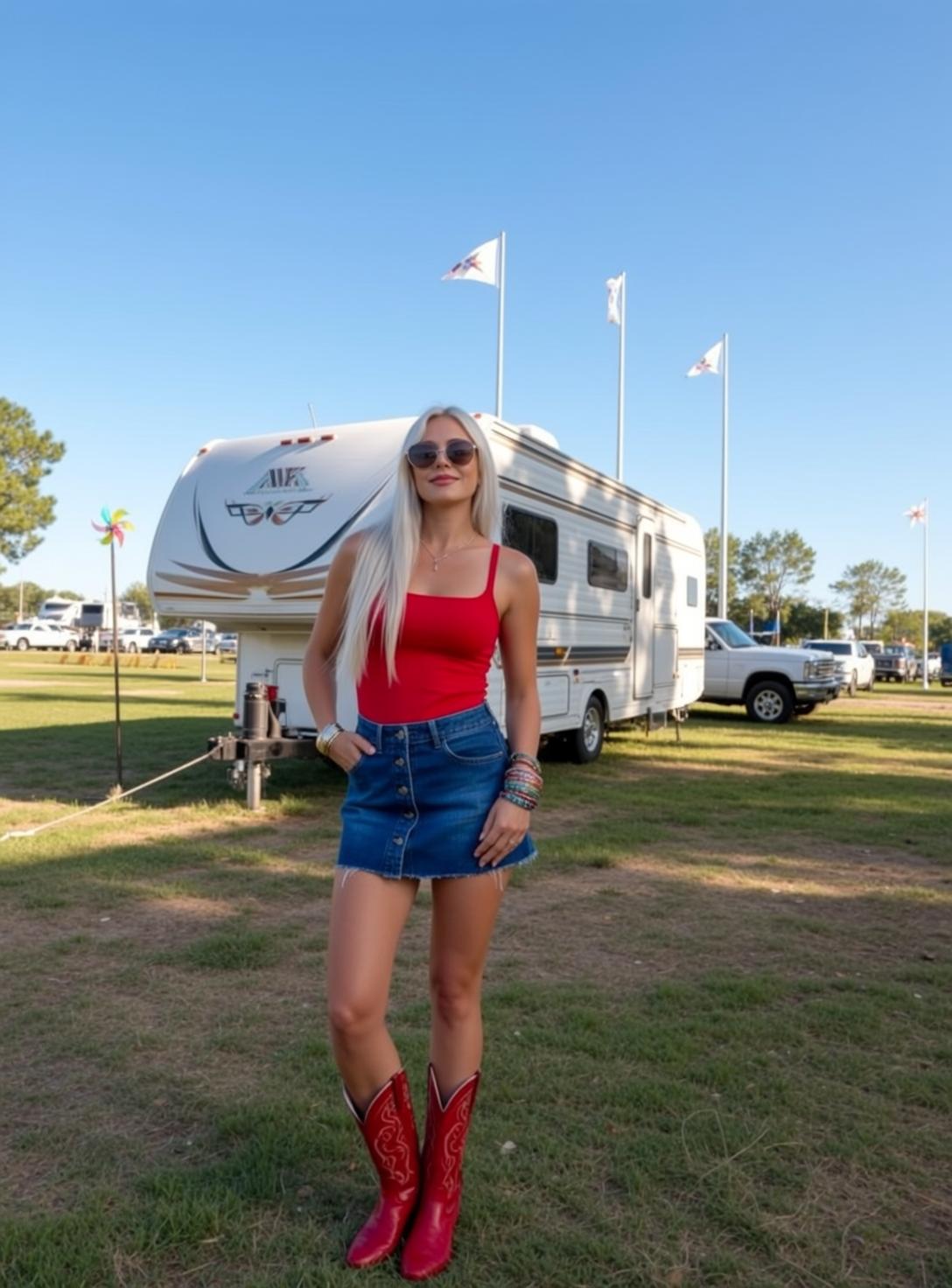 Fairground Red Tank Denim Look