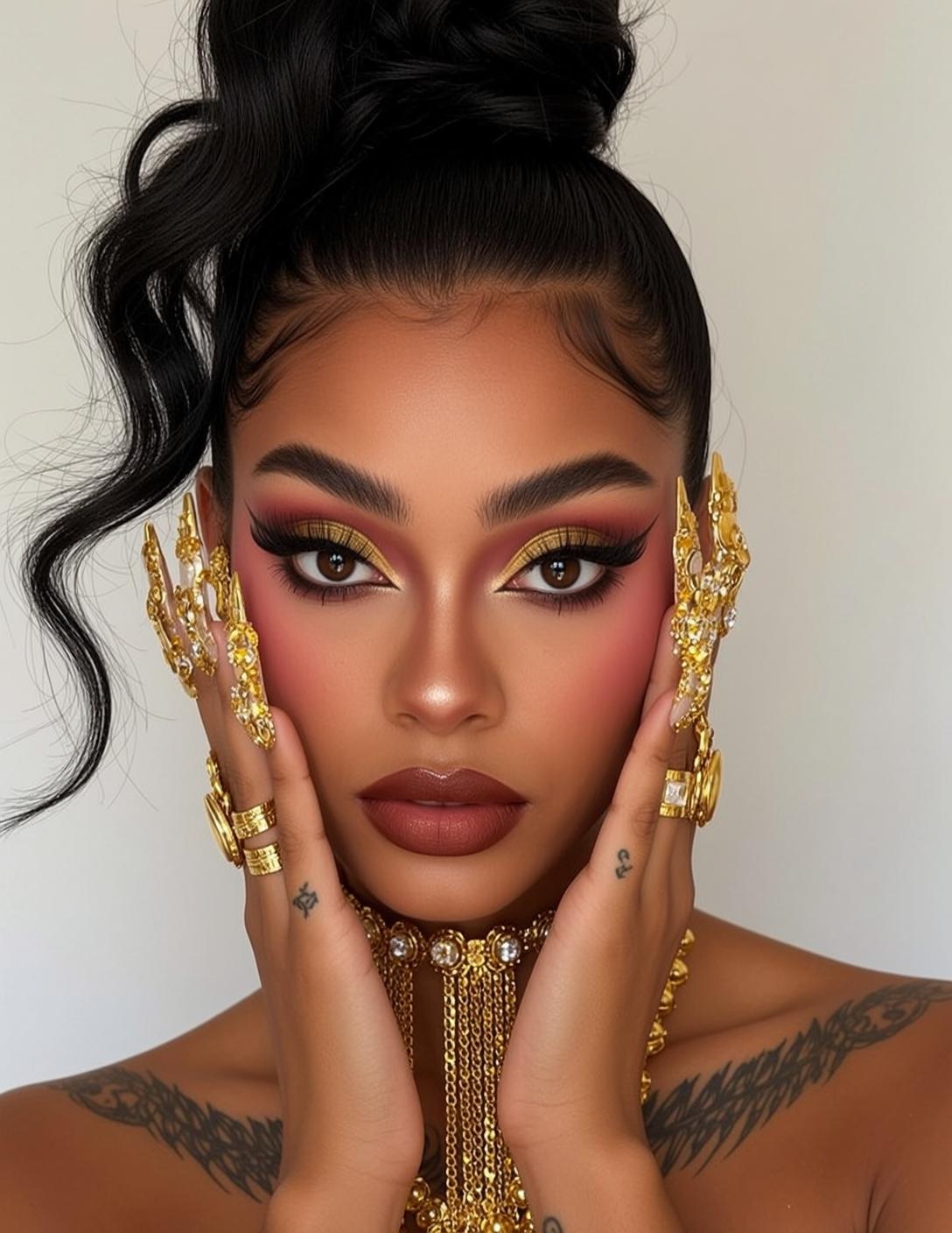 Creative Black Messy Bun Wisps Tan Rings