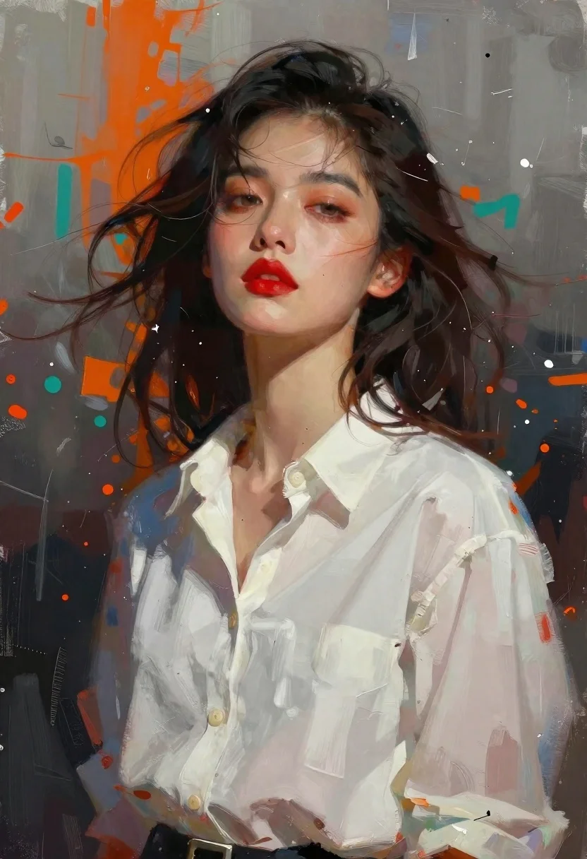Digital Painting Portrait Woman With Flowing Dark Hair And Striking reference photo