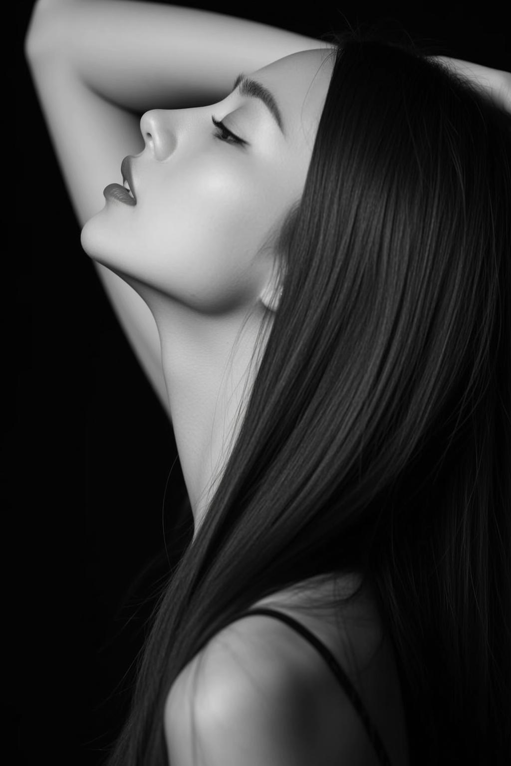 Portrait Young Woman Profile Her Head Tilted Back With One