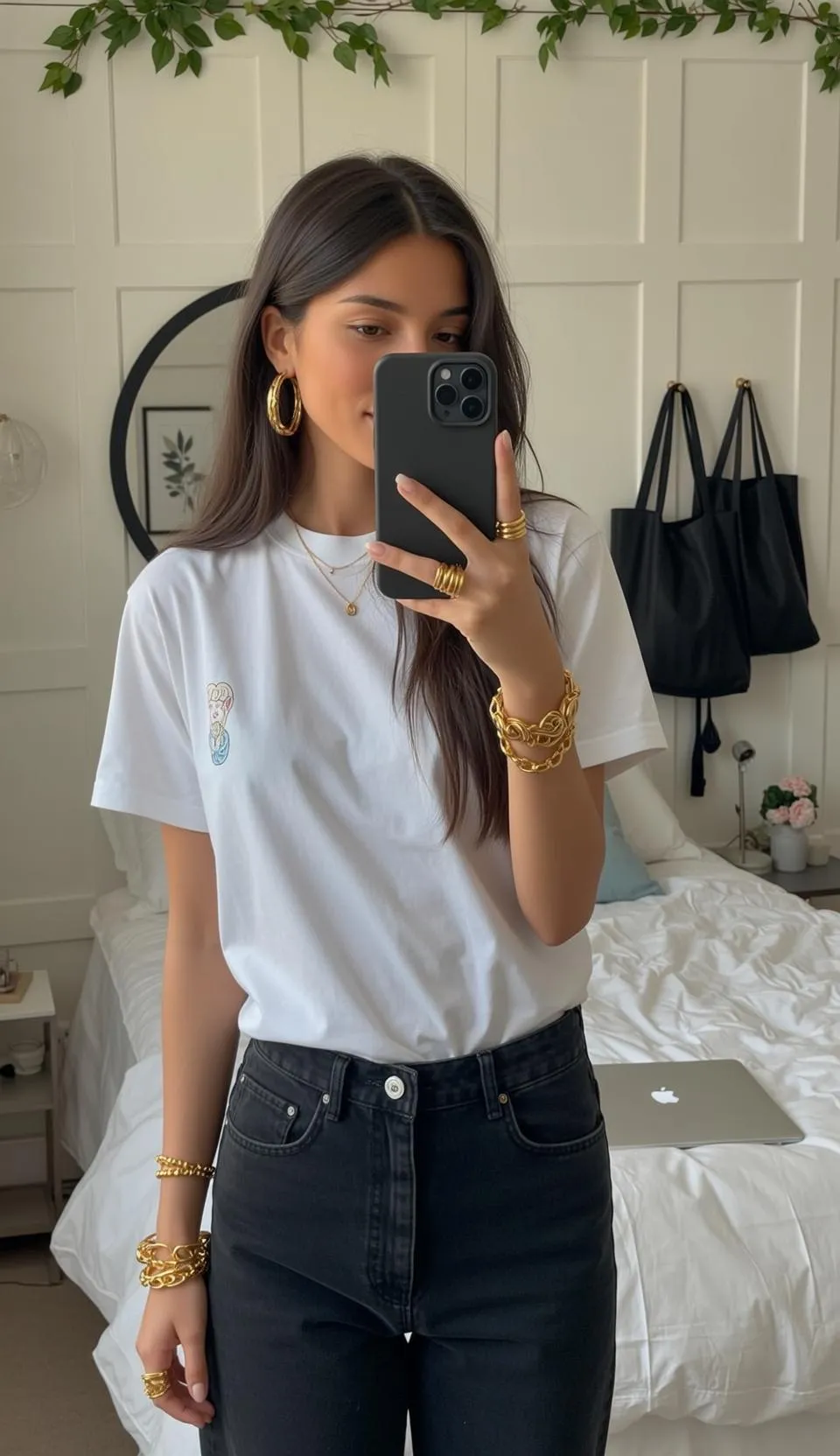 Earrings Necklace Bracelets Rings And Nails In Selfie Portrait