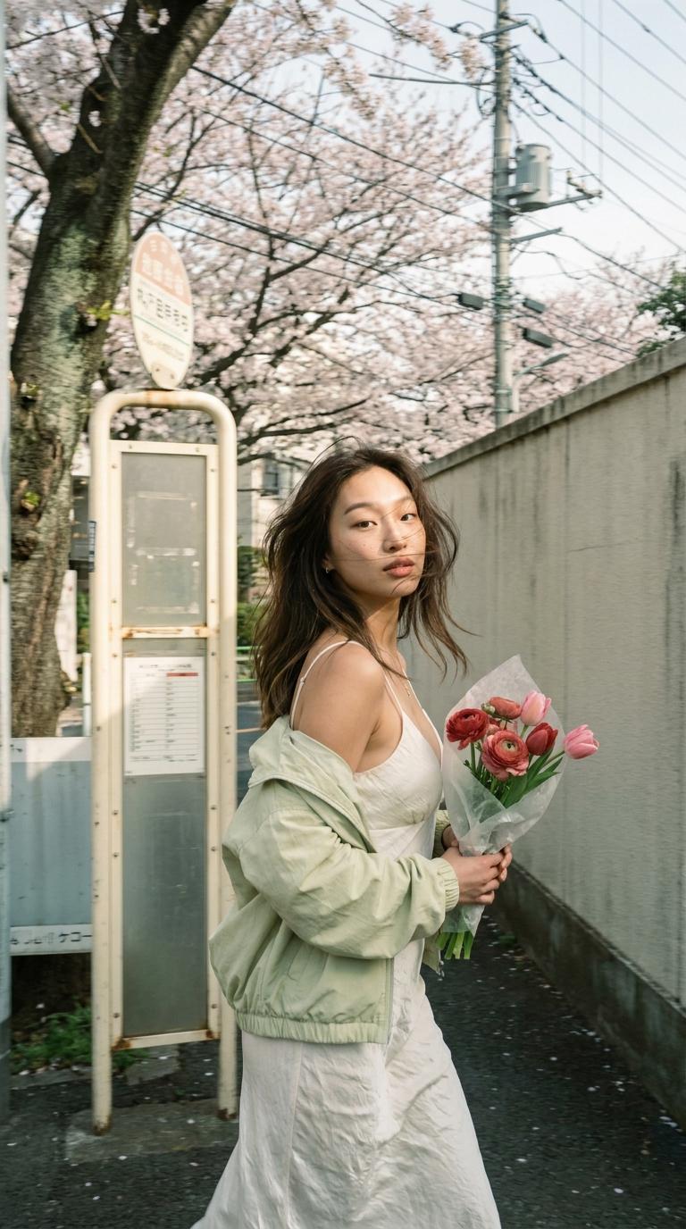 Japanese Spring Street Portrait Sakura Season Woman