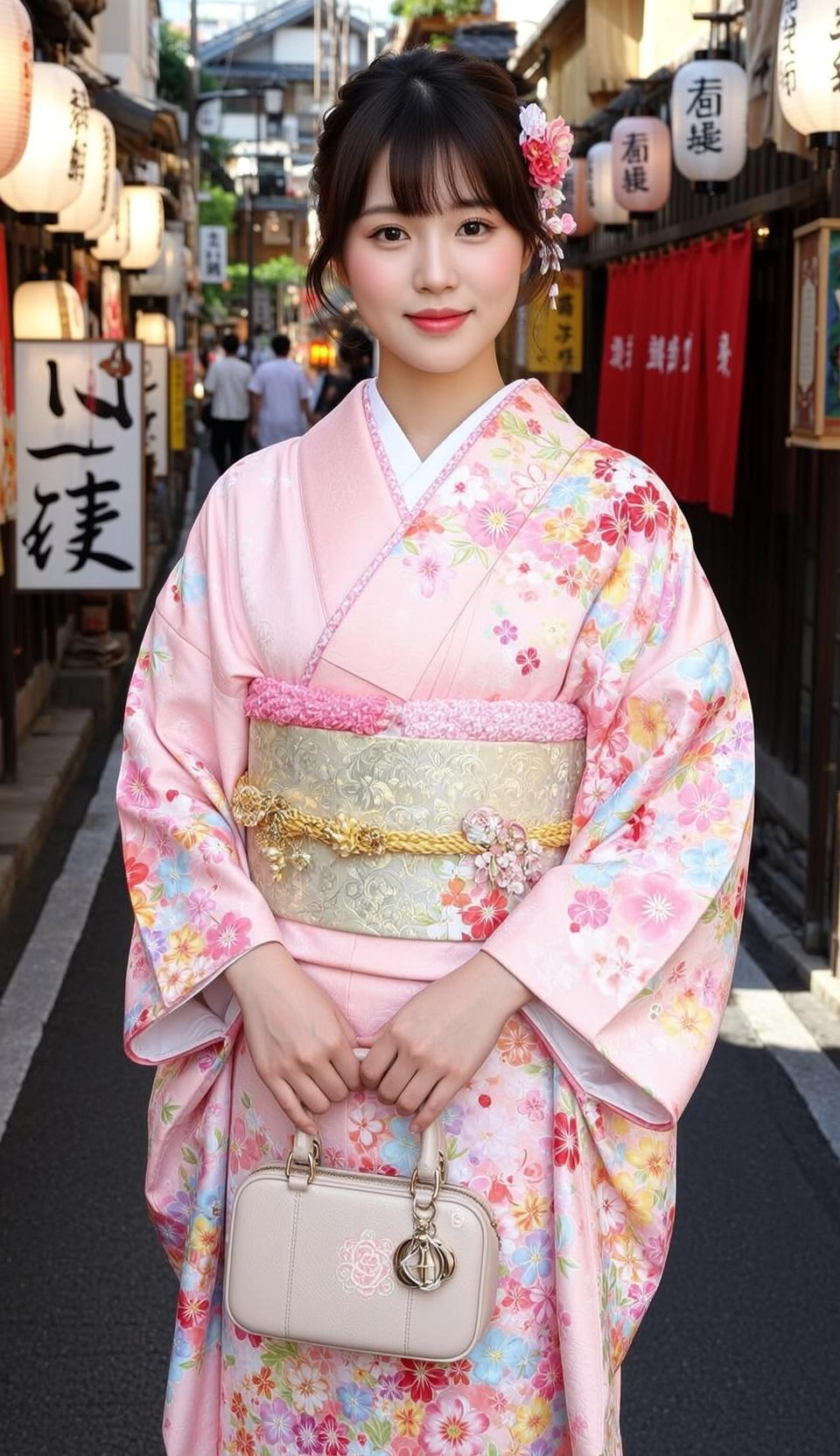 Pink Kimono Floral Portrait