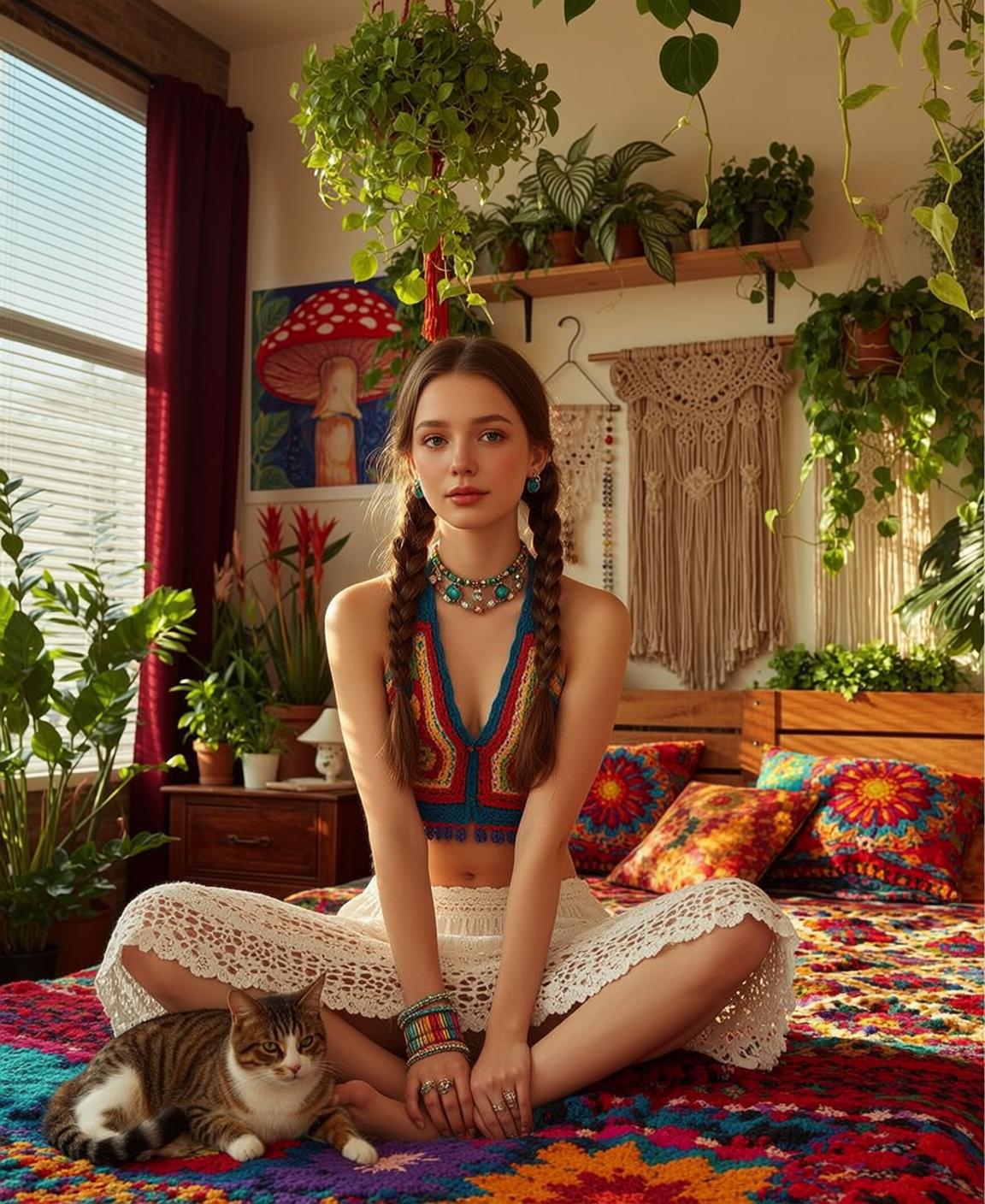 Rainbow Knit Top Bed Pose