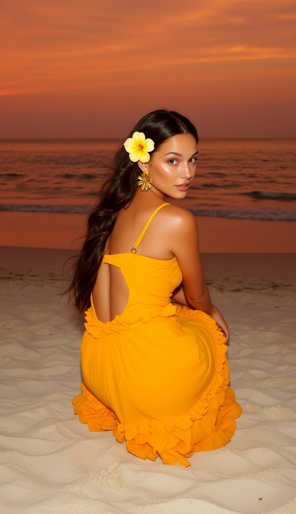 Yellow Sundress Beach Sunset