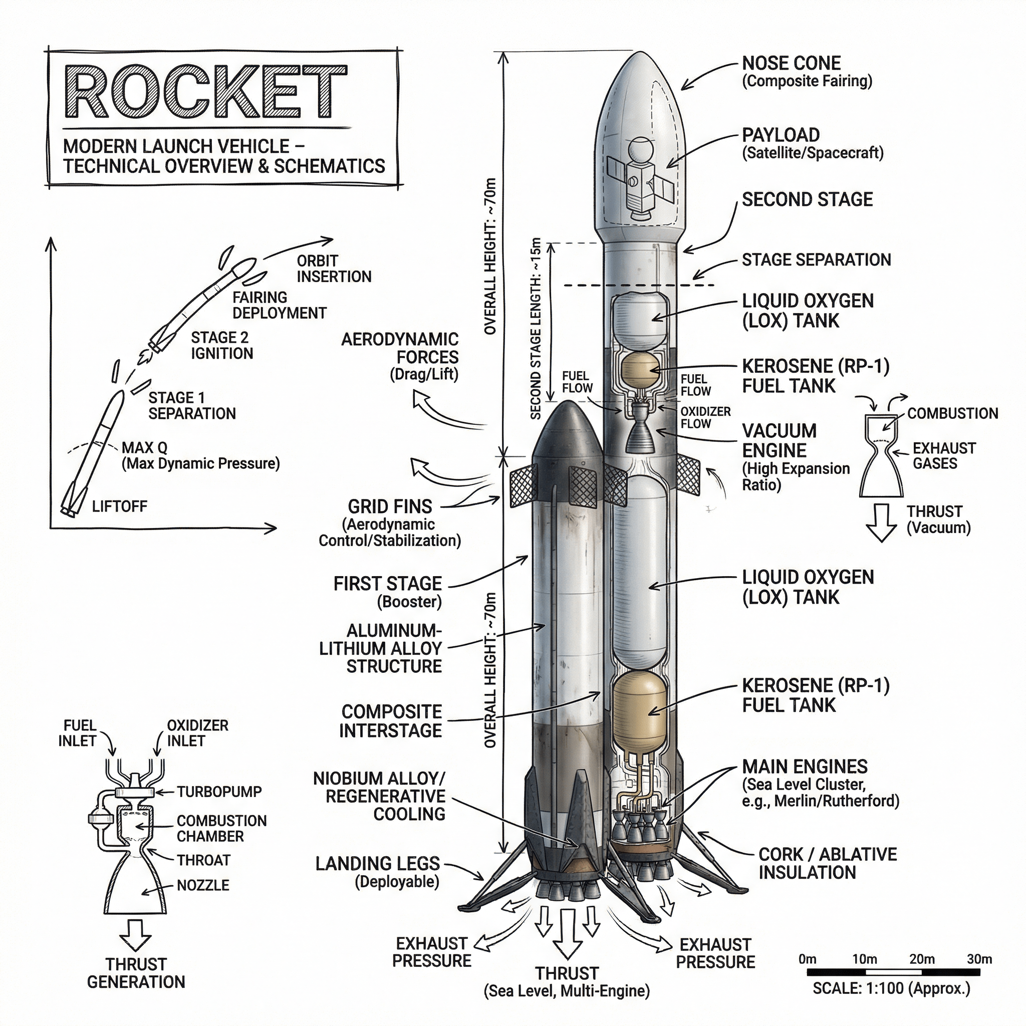 Rocket Schematic Hand Drawn Illustration