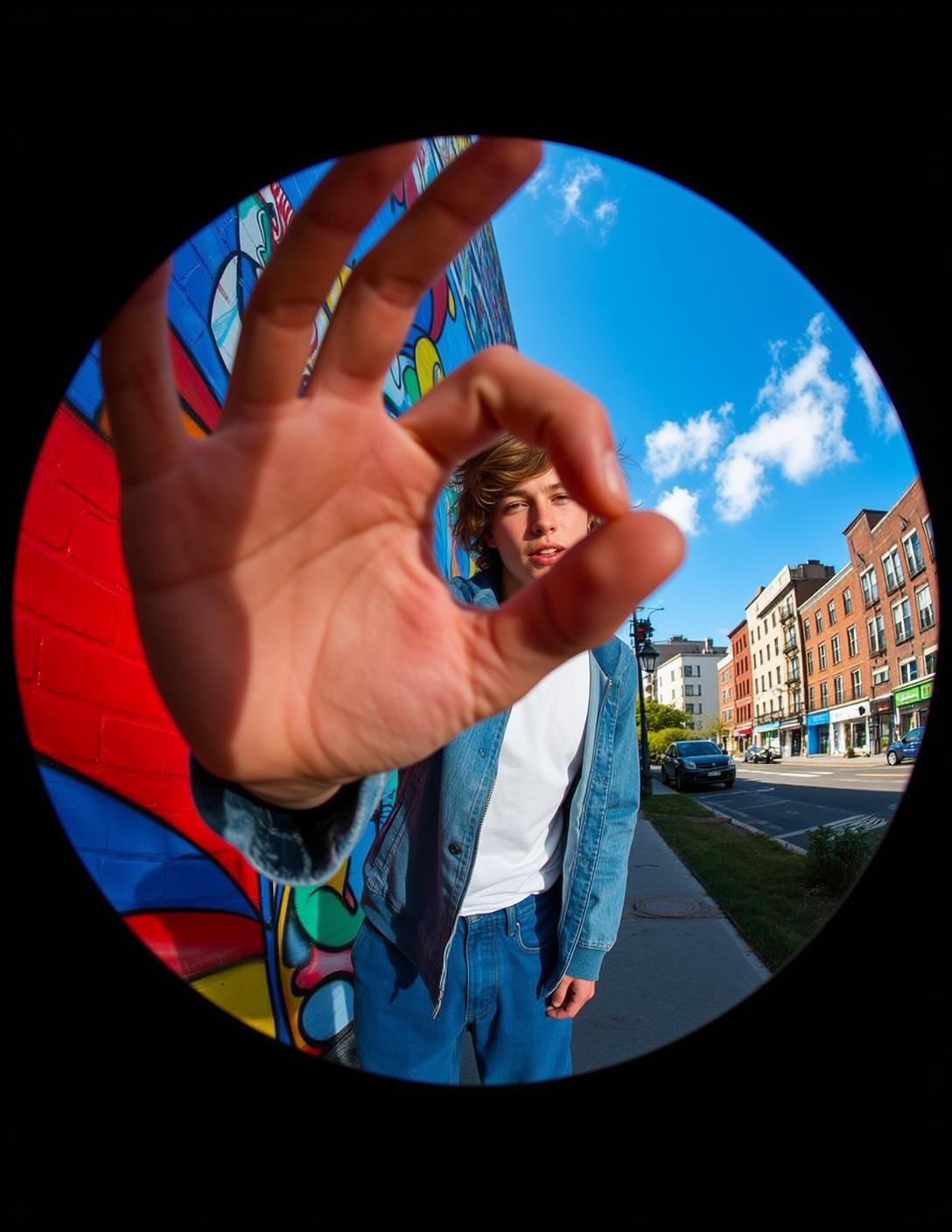 Denim Jacket Mural Street Fisheye