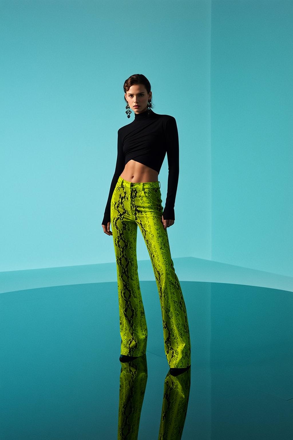 Neon Green Snakeskin Pants Crop Top Medium Shot