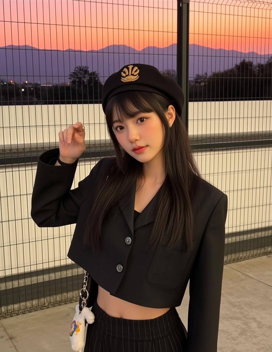 Black Beret Buttoned Blazer