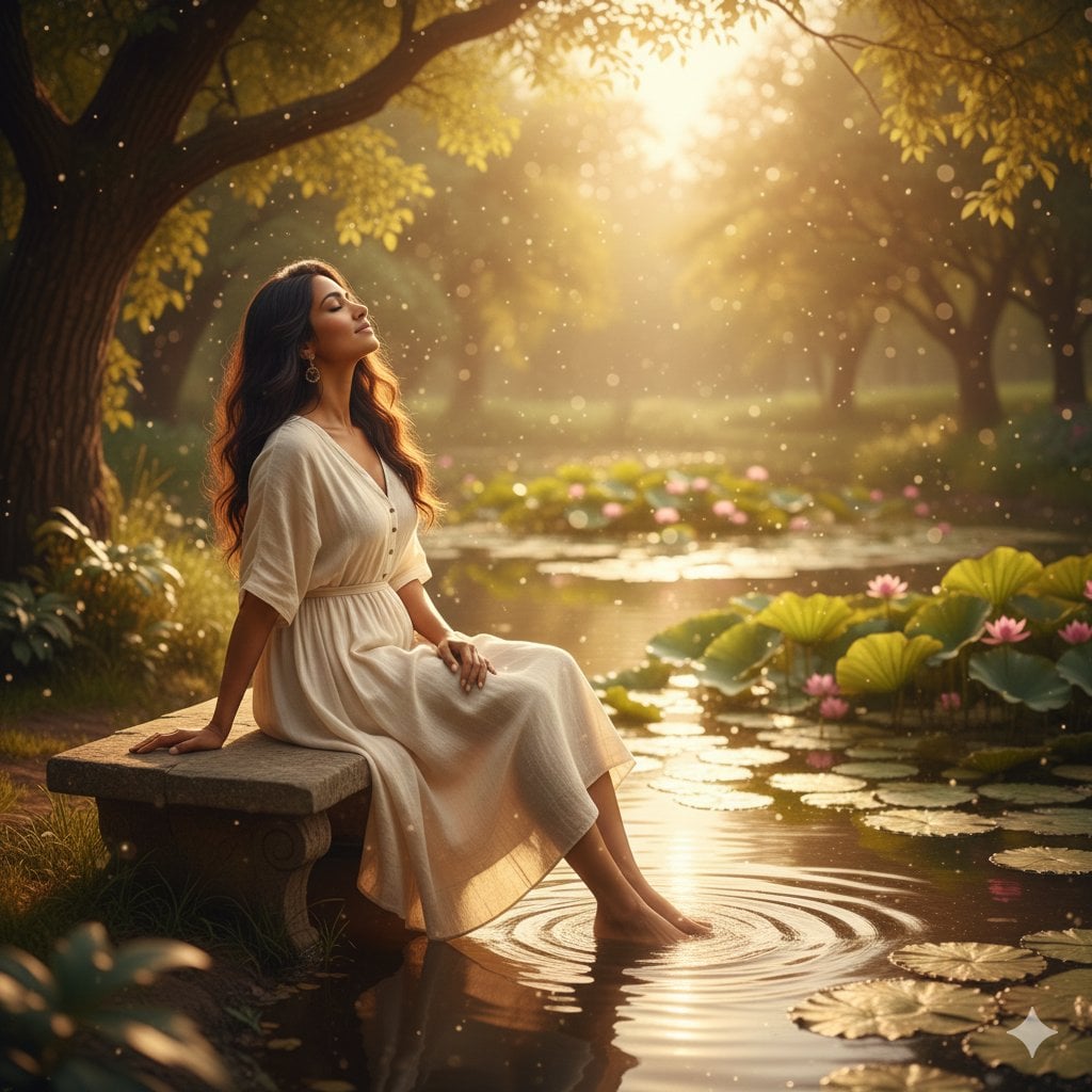 Tranquil Pond Golden Sunlight