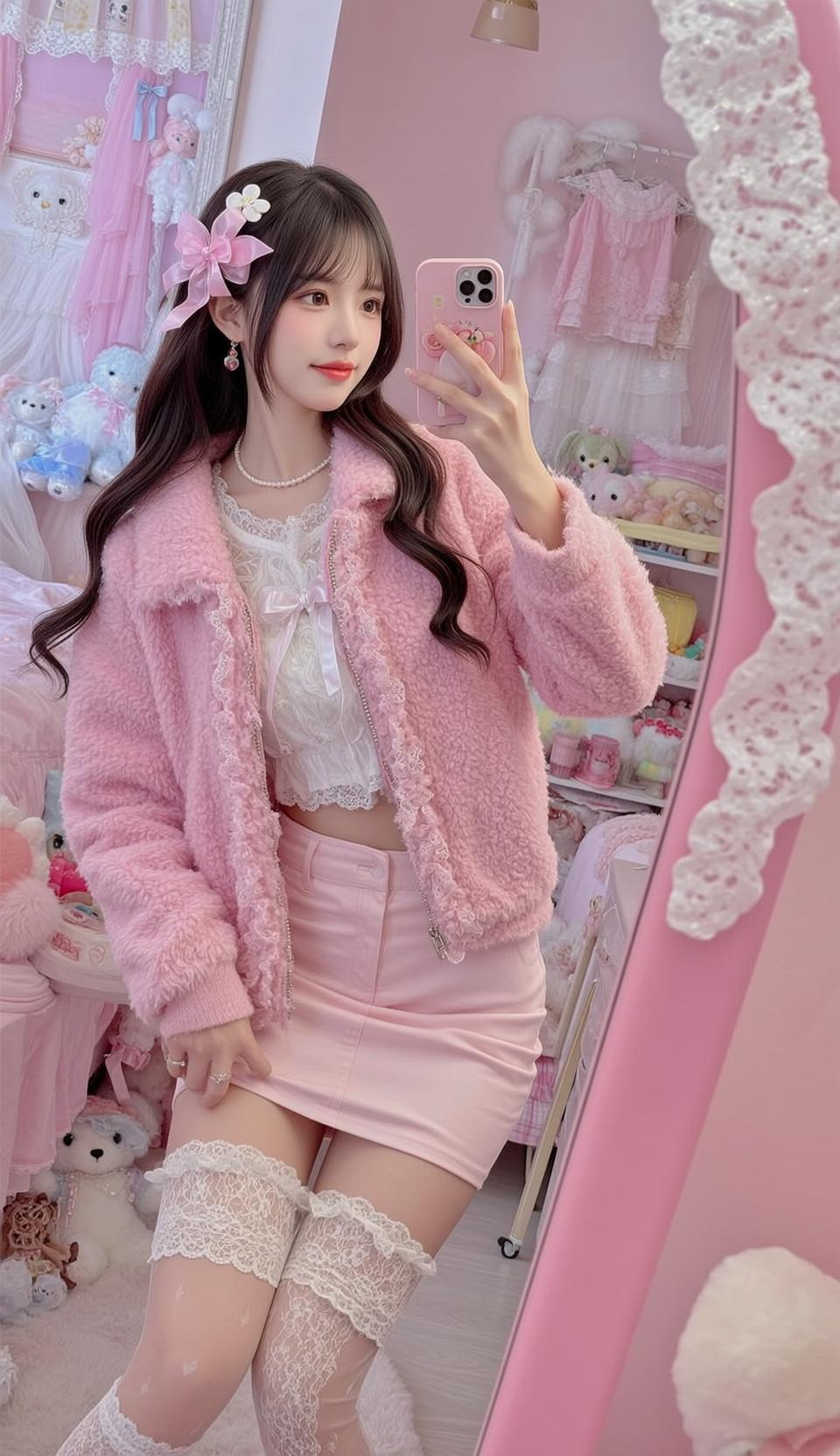Barbiecore Stands Facing Slightly Her Right Holding