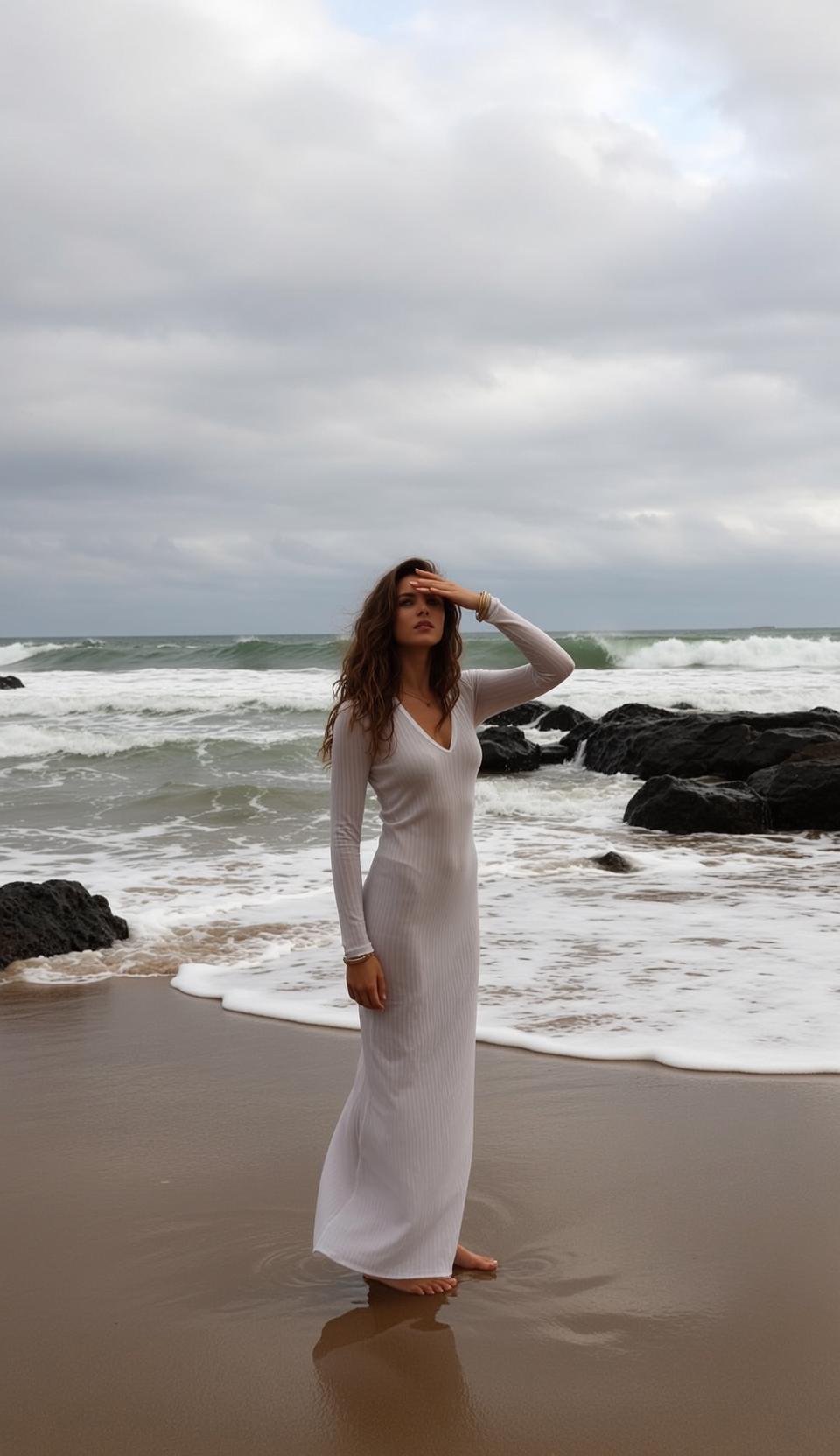 White Ribbed Dress Moody Shore