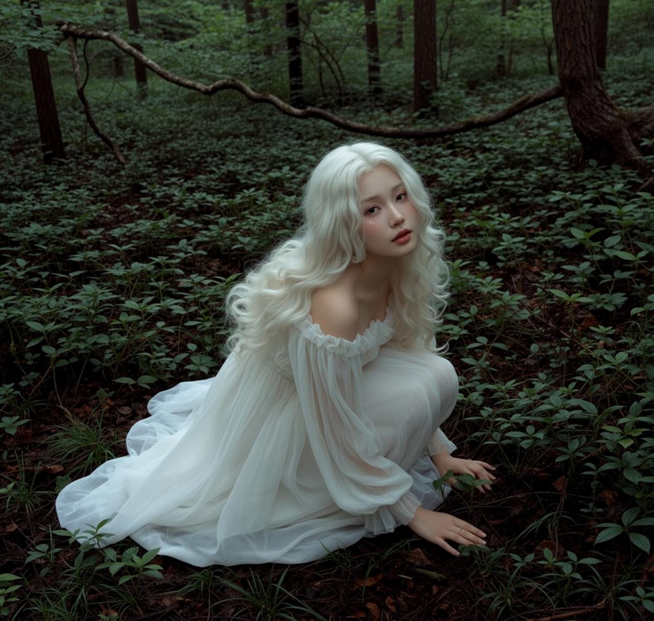 Ethereal Young Long Wavy White Fair Off-the-shoulder