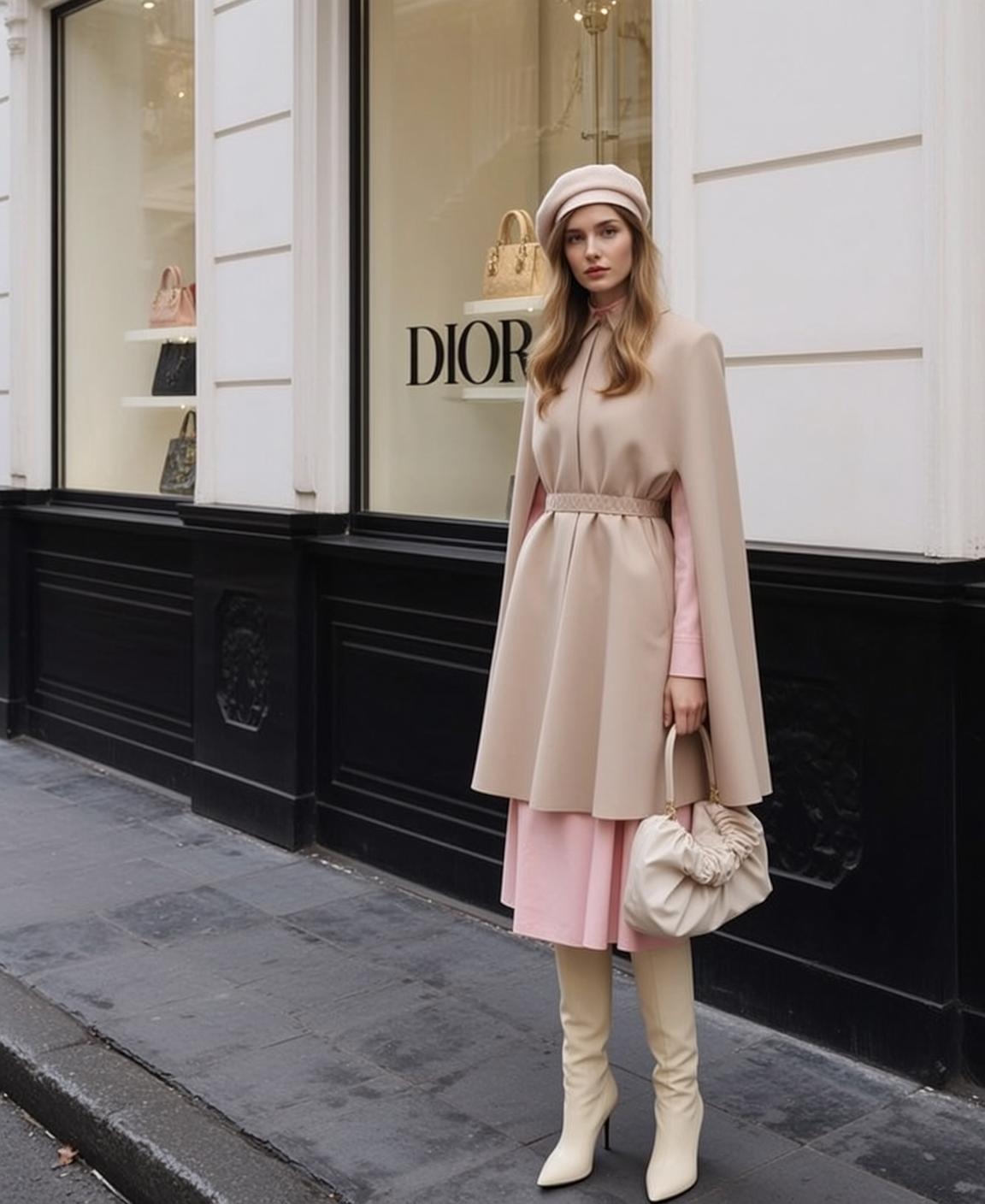 Blonde Model Pink Outfit Dior Store Sidewalk