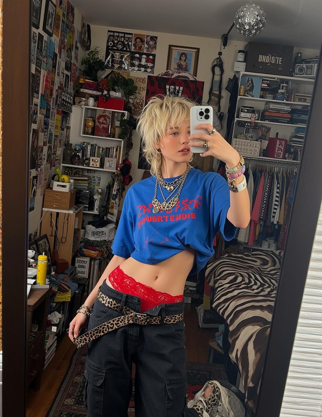 Blonde Mullet Girl Mirror Selfie Bedroom