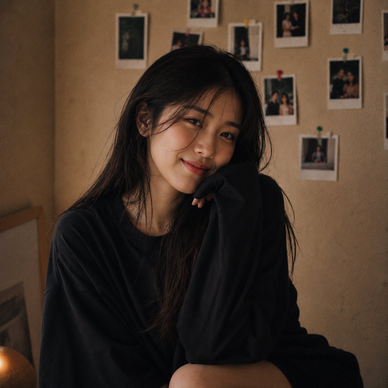 Polaroids On Beige Wall Soft Lighting