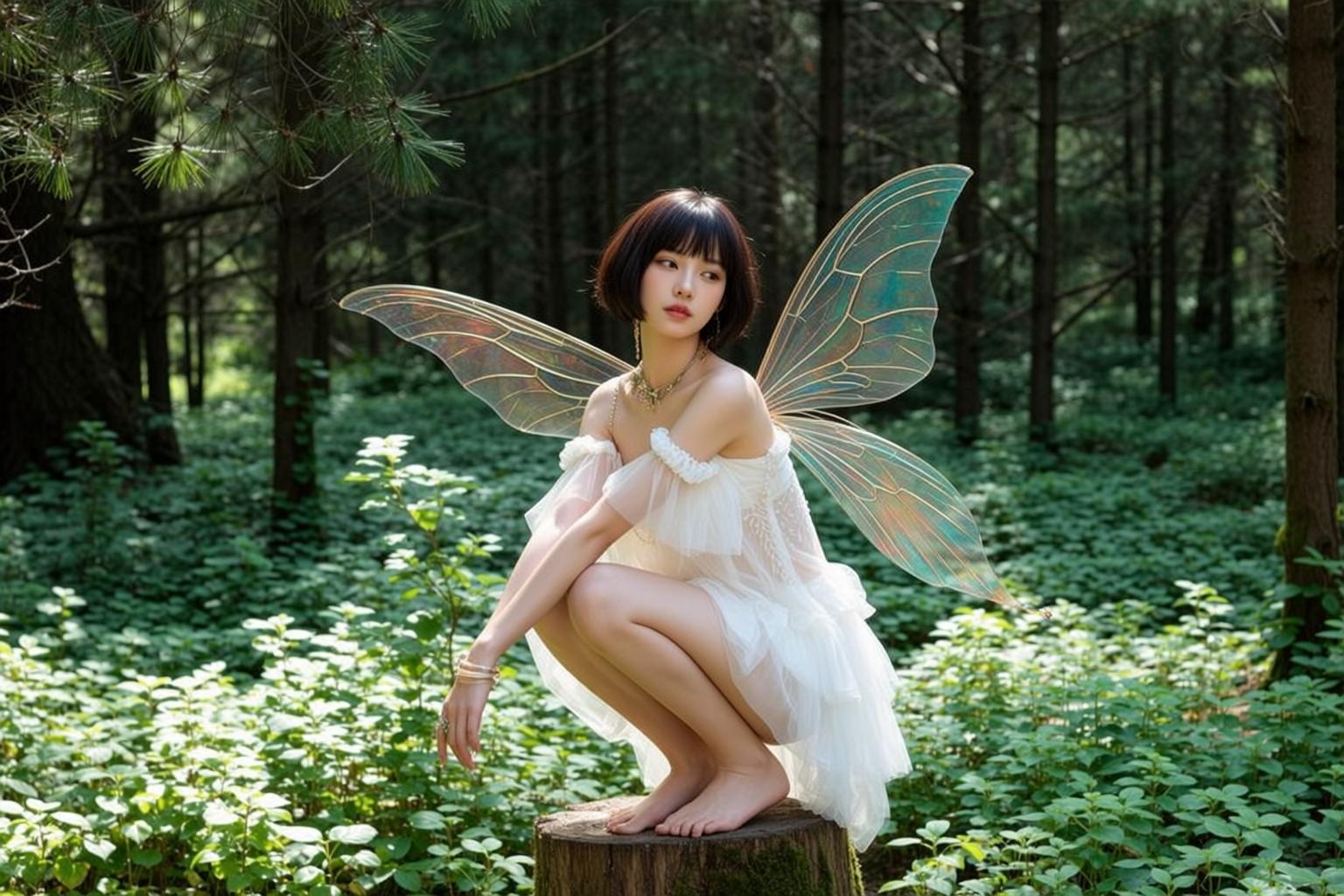 Fairycore Young Short Black Bob Fair Off-the-shoulder