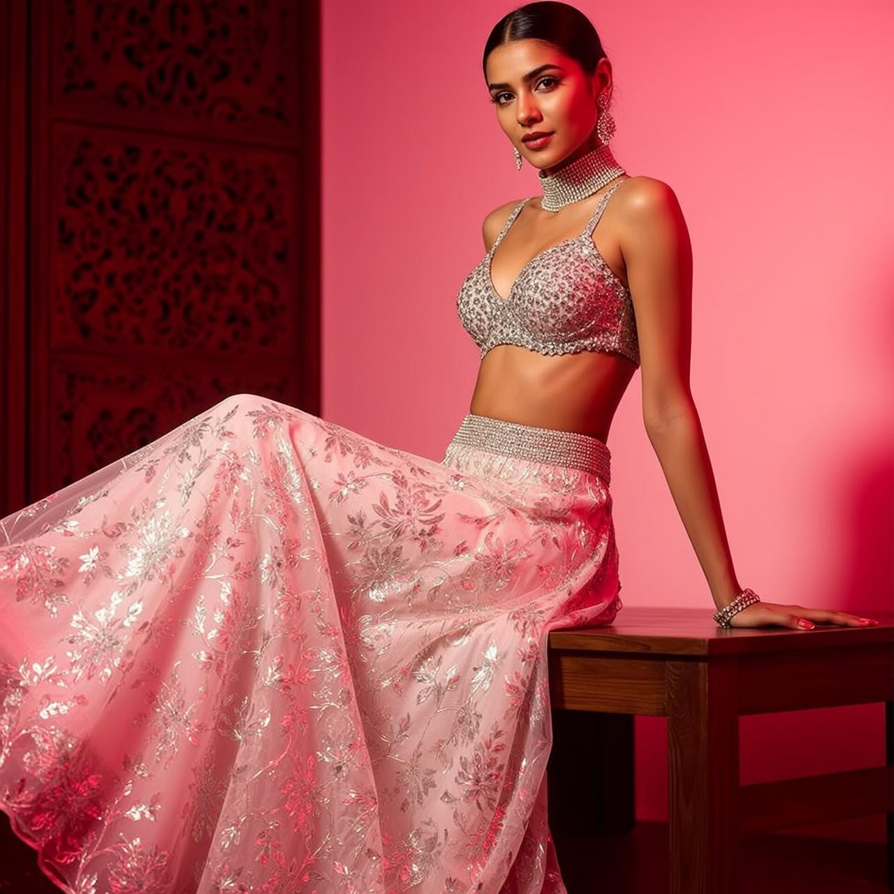 Silver Lehenga Studio Pose