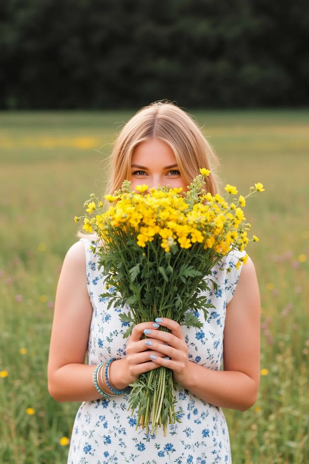 Explore Young Stands Facing Holding Large Bouquet