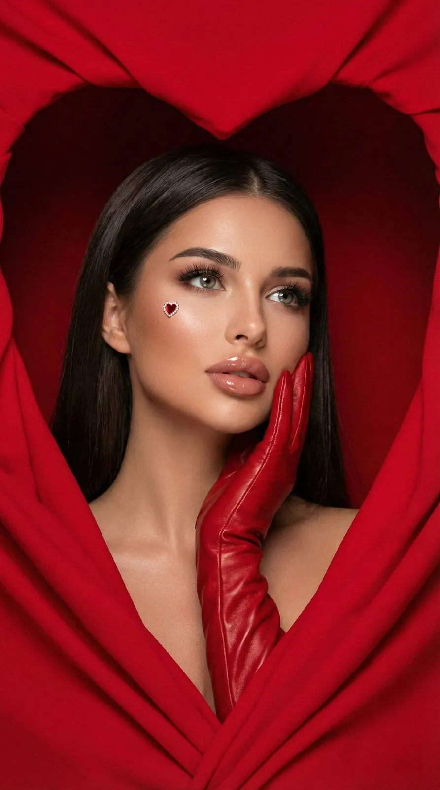 Makeup Red Gloves Fashion Portrait
