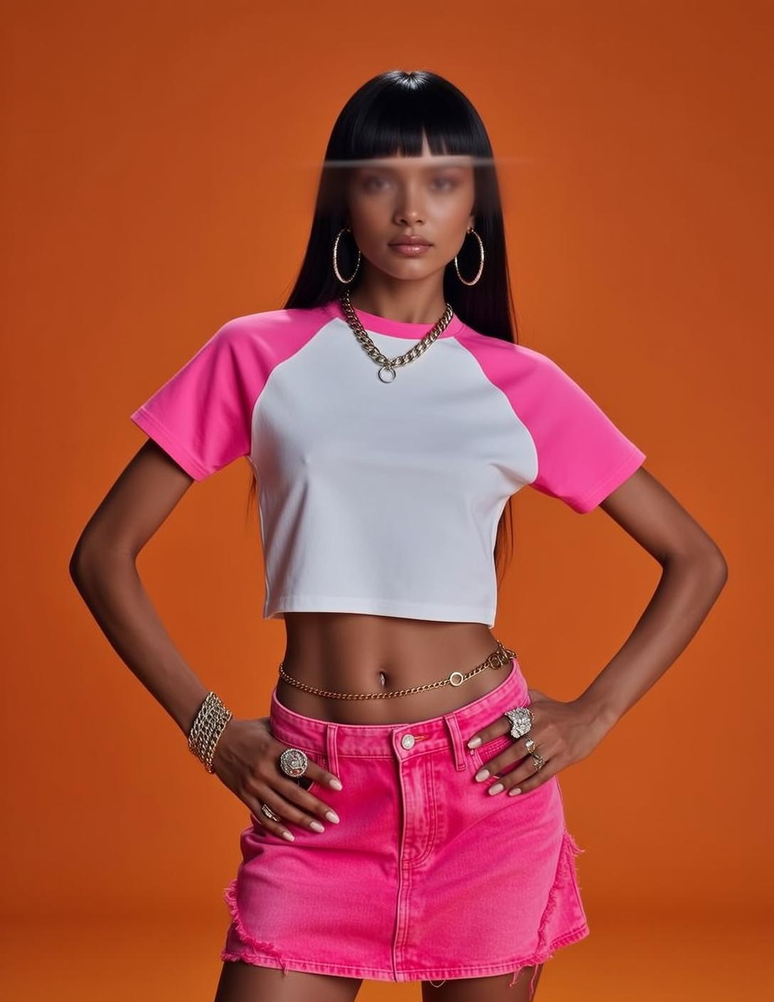 Pink Skirt Orange Studio Pose