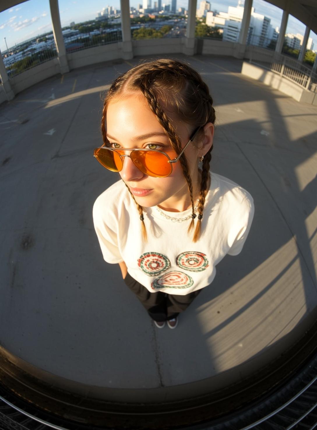 Rooftop Parking Garage Fisheye City Skyline