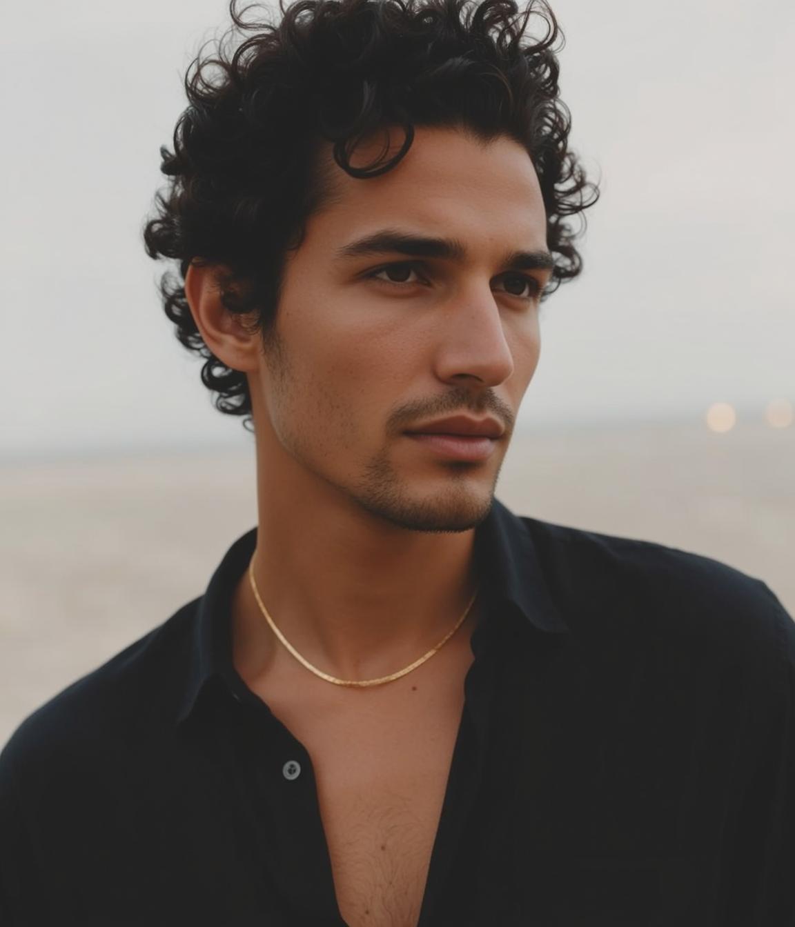 Young Dark Curly Hair Tanned Skin Black
