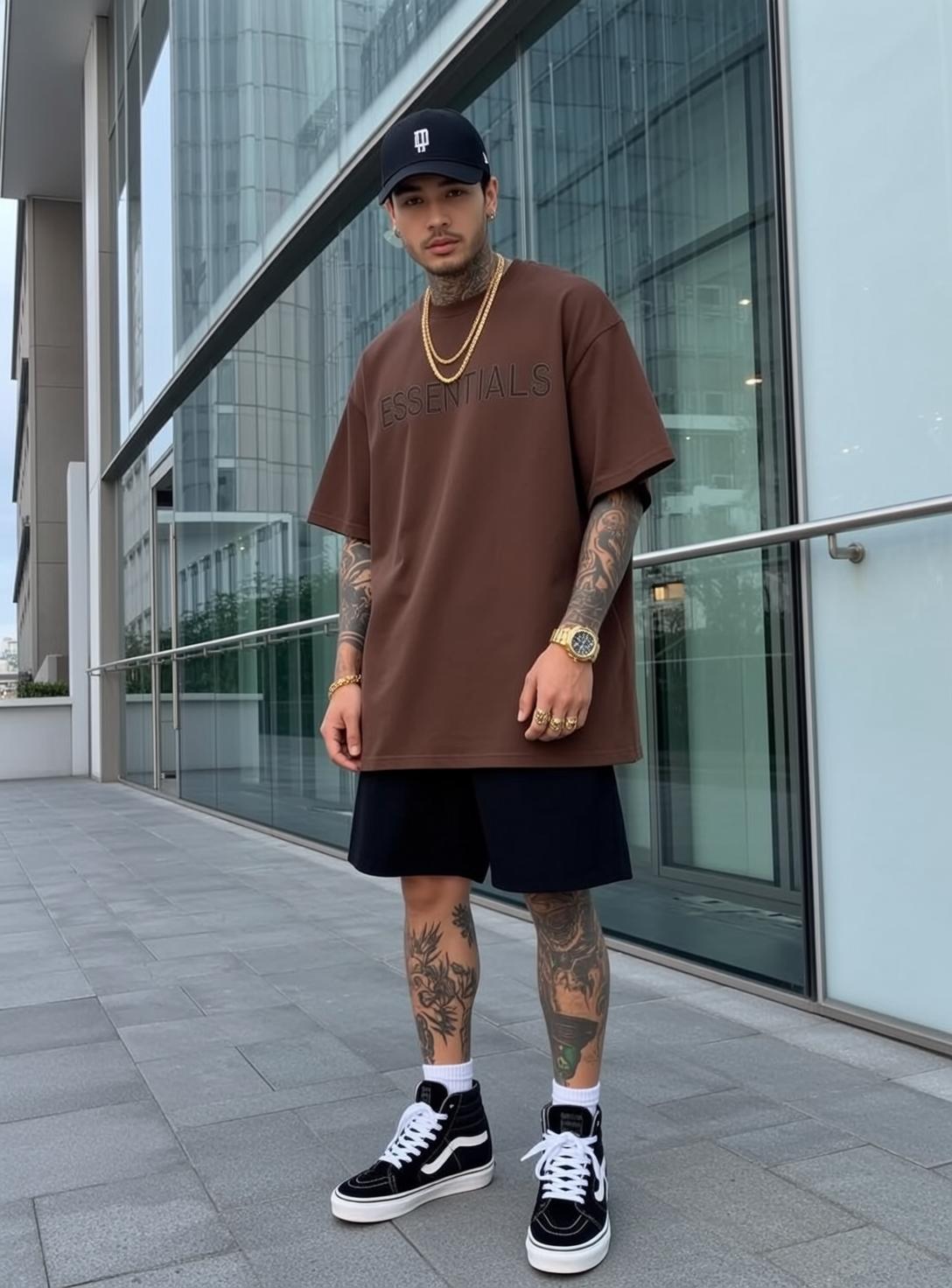 Young Tattoos Short Dark Light Tanned Brown