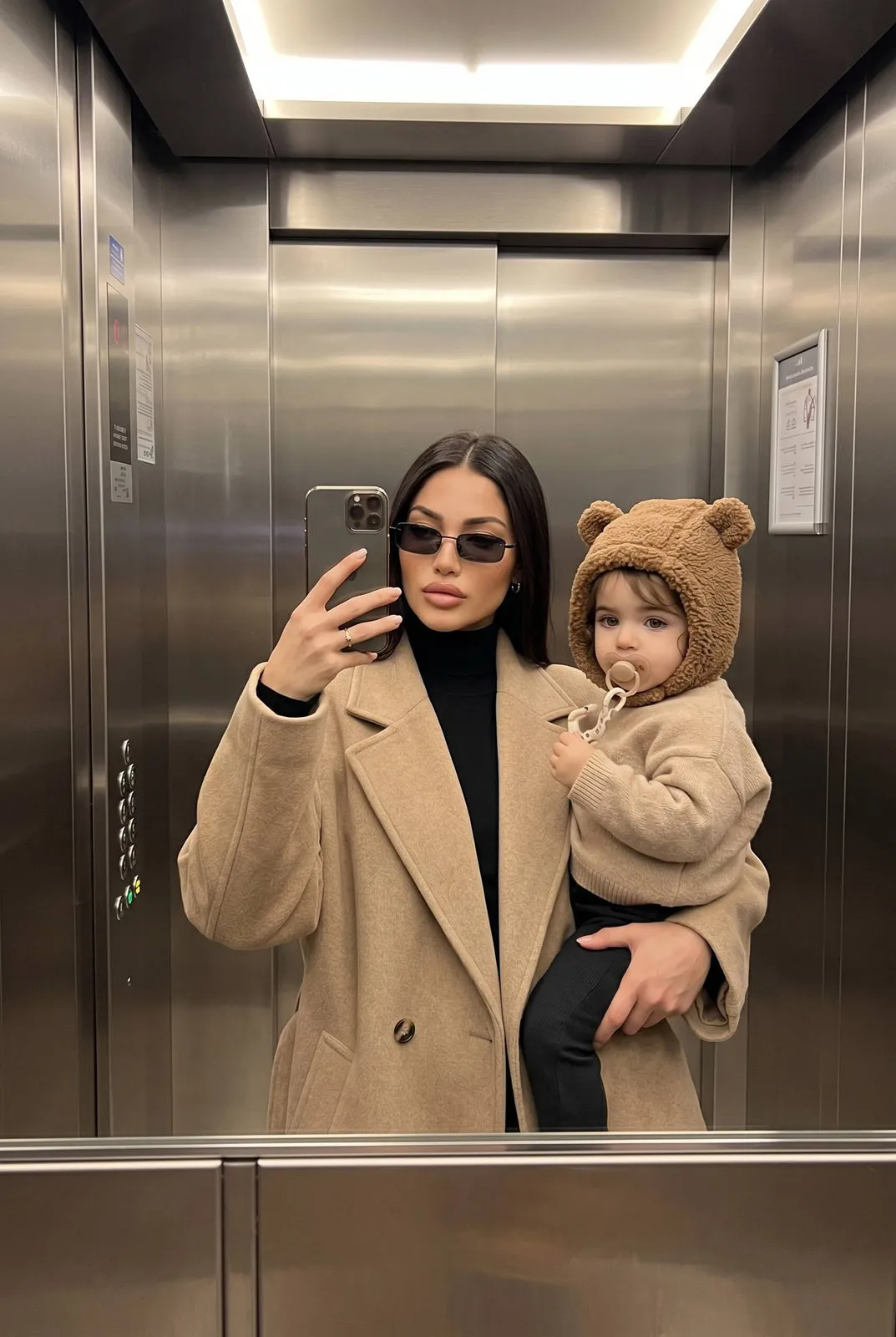 Mirror Selfie Modern Elevator Baby Beige Coat