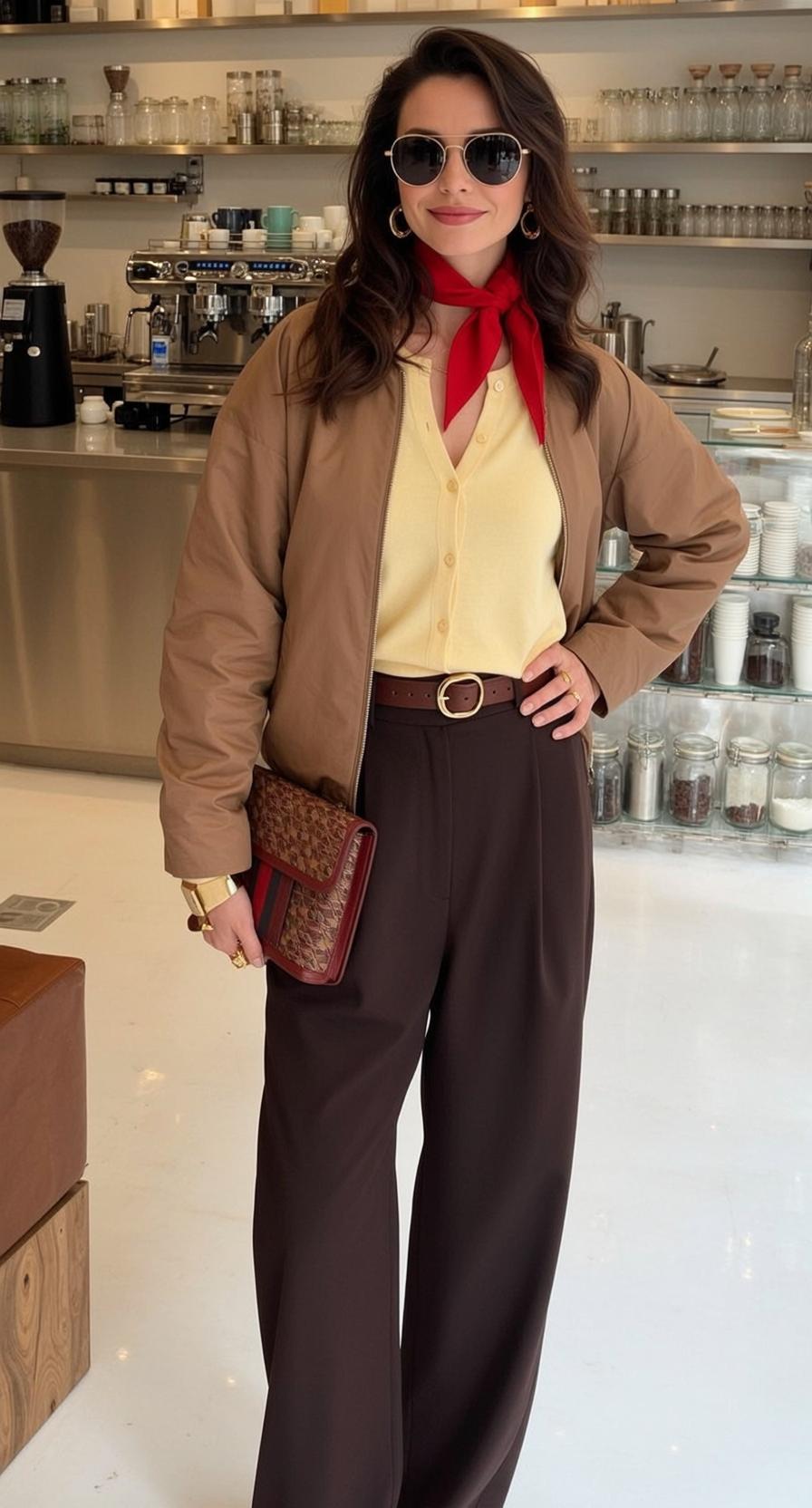 Autumn Dark Brown Wavy Fair Yellow Cardigan