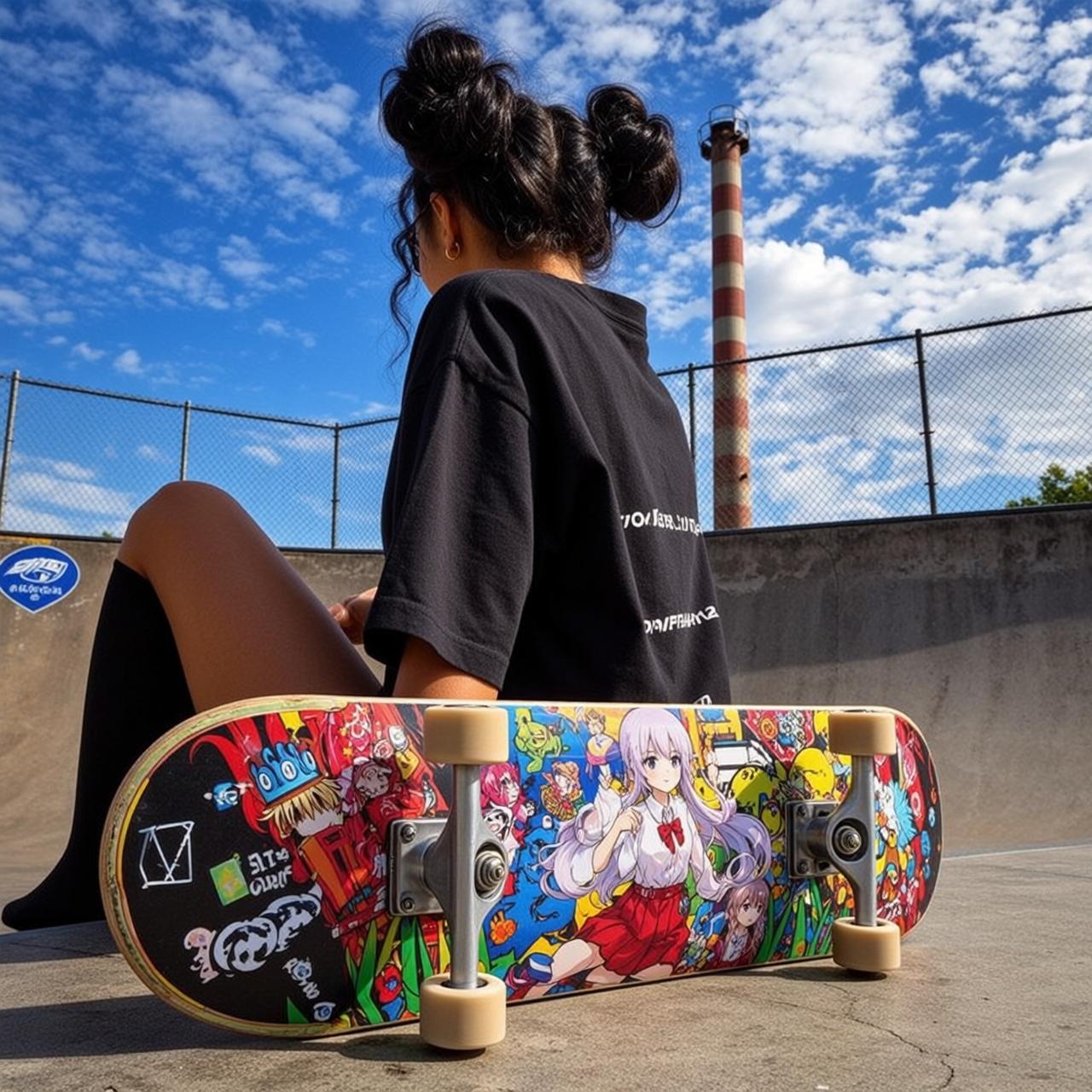 Skater Young Dark Curly Two Buns Light