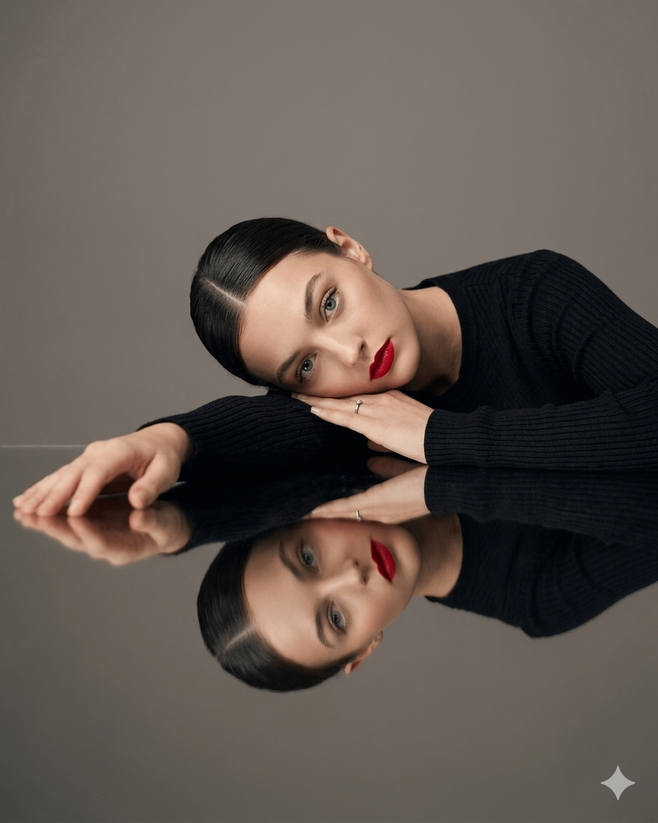 Black Sweater Mirrored On Reflective Surface
