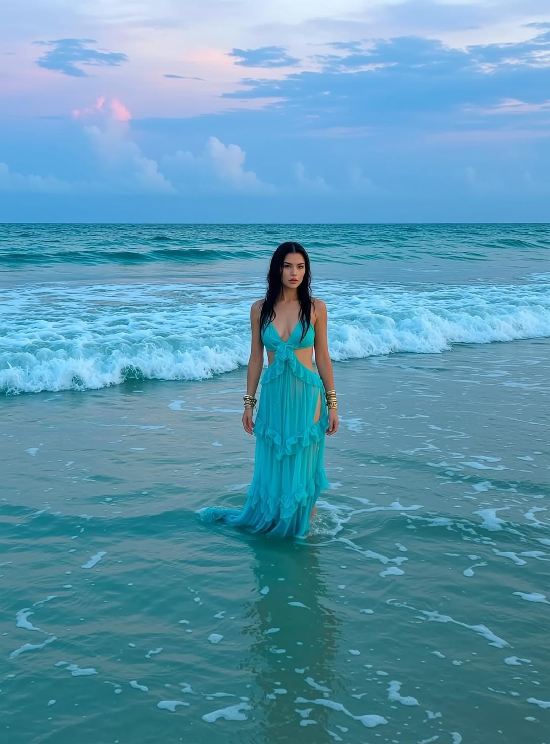 Teal Cutout Dress Beach Waves