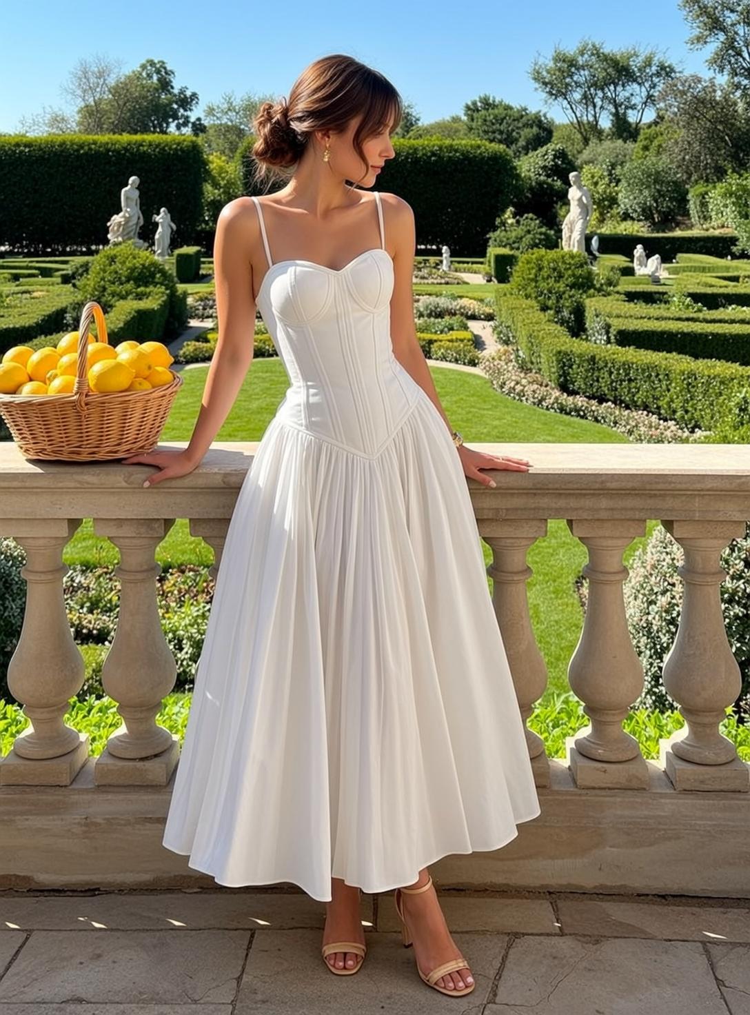 Coquettecore Stands Leaning Against Stone Balustrade Her