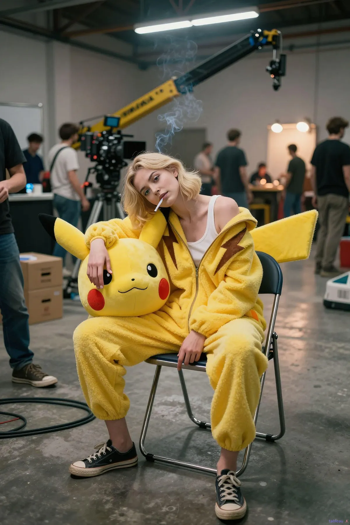 Pikachu Costume On Film Set Exhausted