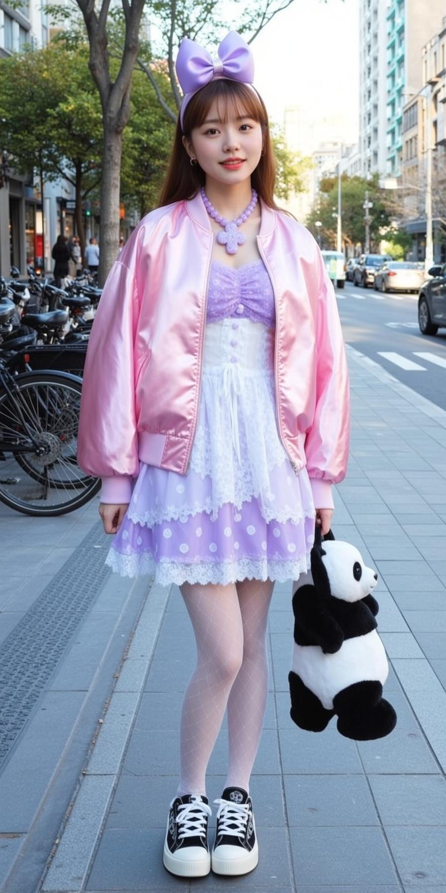 Purple Dress Panda Bag Selfie