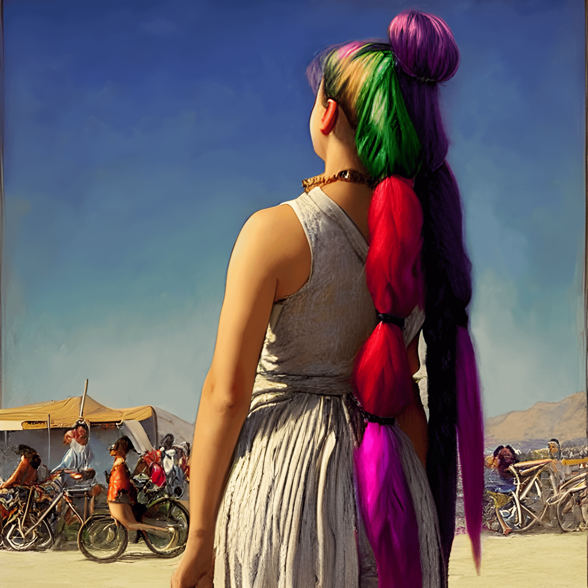Sandy Beach Camp With Colorful Braided Hair