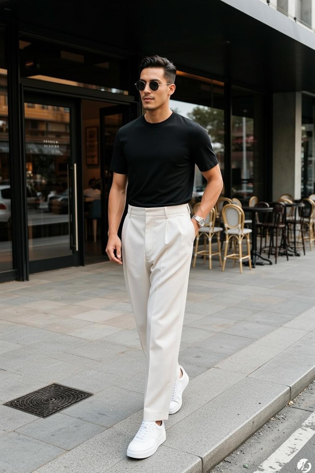 Short Dark Styled Tan Black T-shirt Light