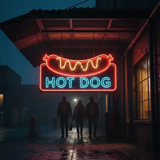 Neon Sign Vibrant With Life Showcasing Hot Dog Design Hanging