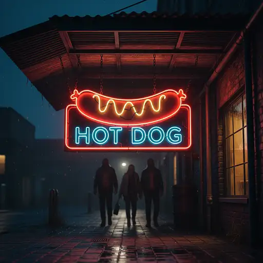 Neon Sign Vibrant With Life Showcasing Hot Dog Design Hanging