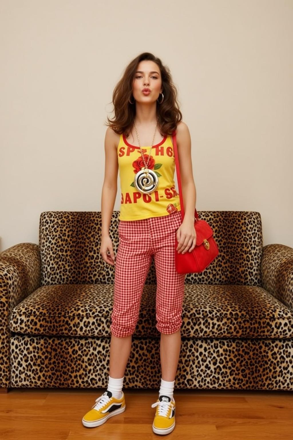 Yellow Tank Checkered Capri Look