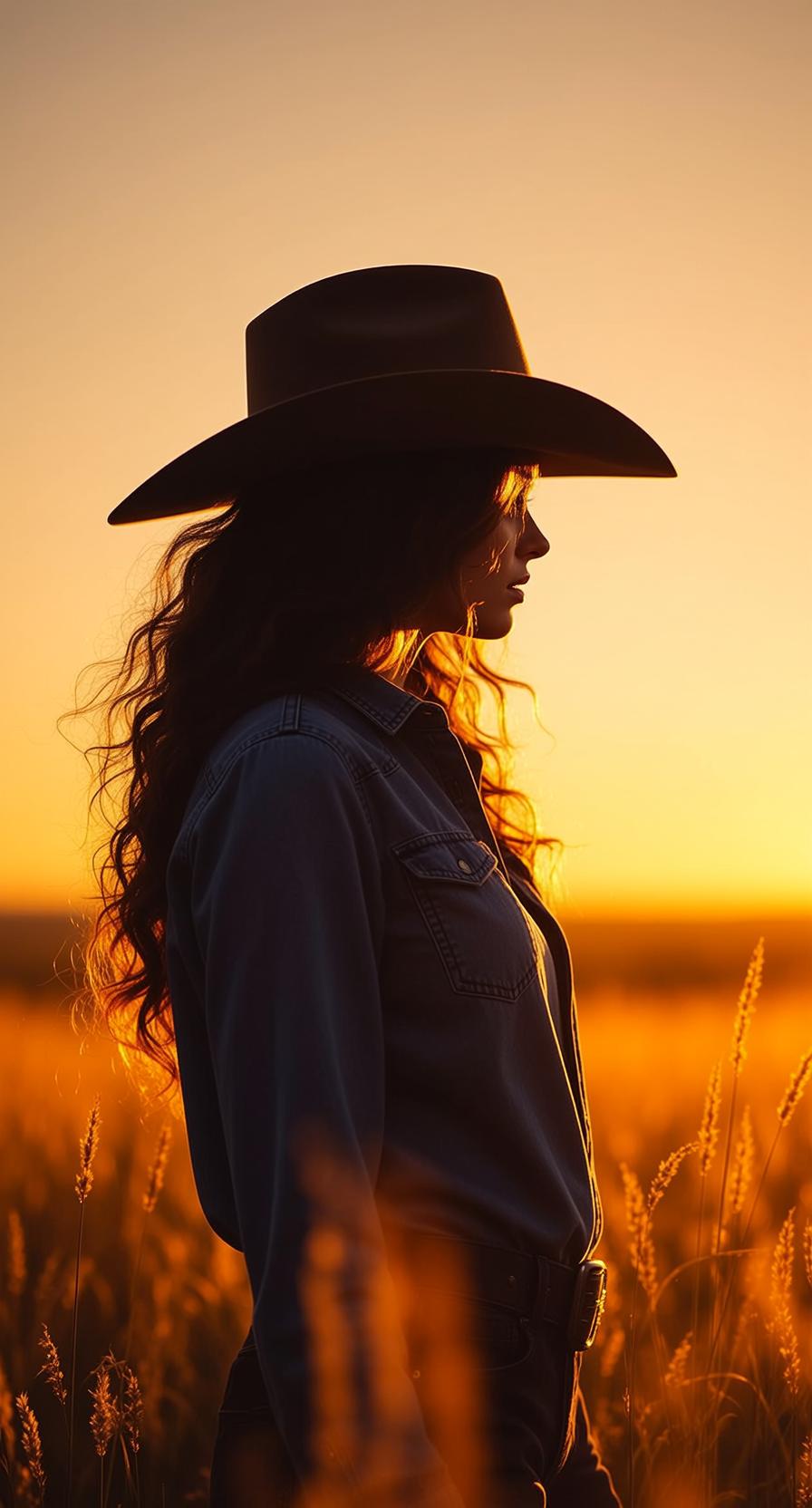 Cowgirl Stands Profile Facing Right Her Head