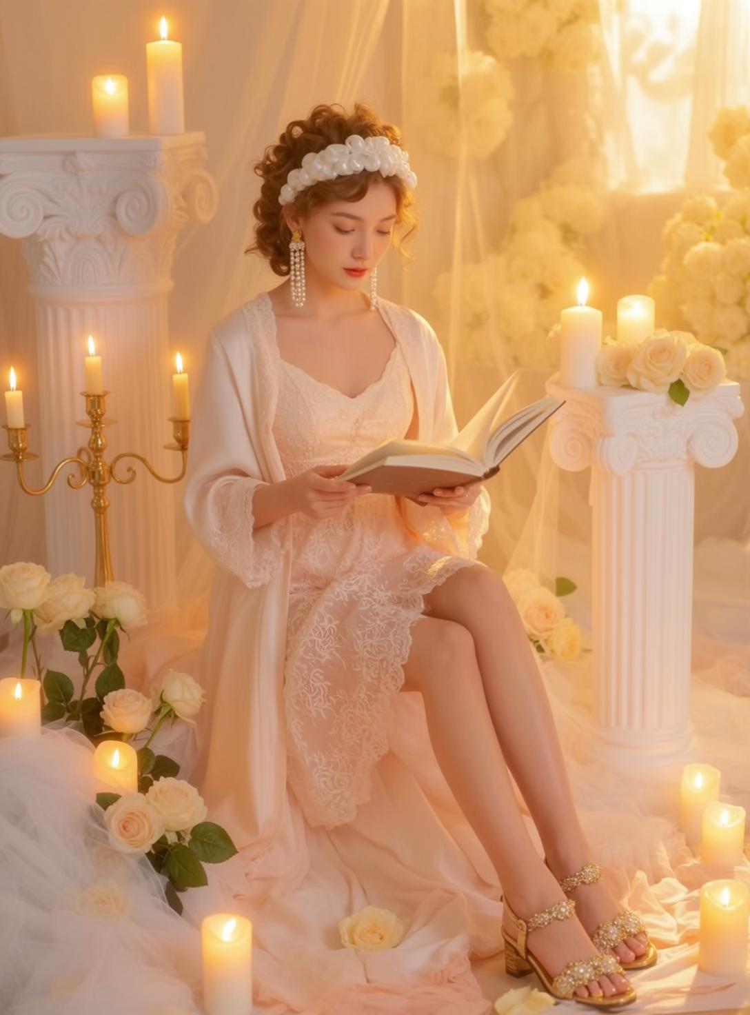 Coquettecore Seated Draped Fabric Her Legs Crossed